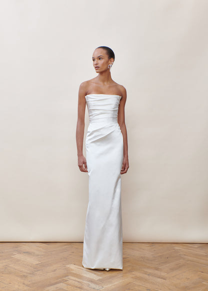 STYLE 126 // RUCHED DUCHESSE SATIN COLUMN GOWN