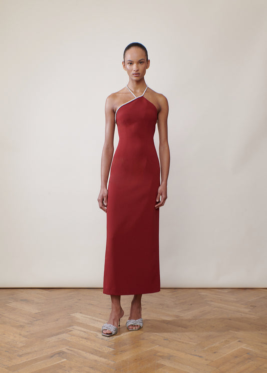 THE WHEN IN DOUBT ASYMMETRIC HALTER IN BURGUNDY