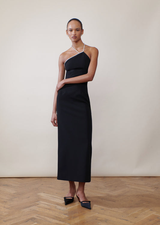 THE WHEN IN DOUBT ASYMMETRIC HALTER IN BLACK