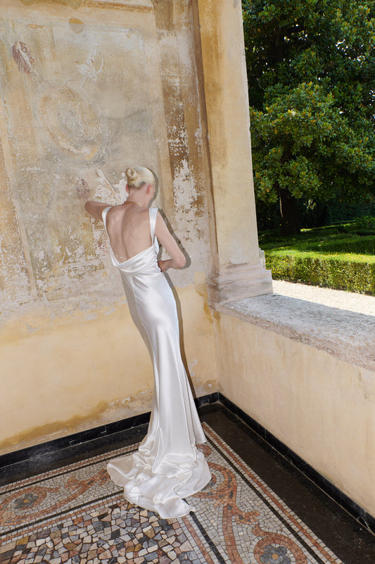 STYLE 167 // BACKLESS GOWN WITH PEARL STRAP